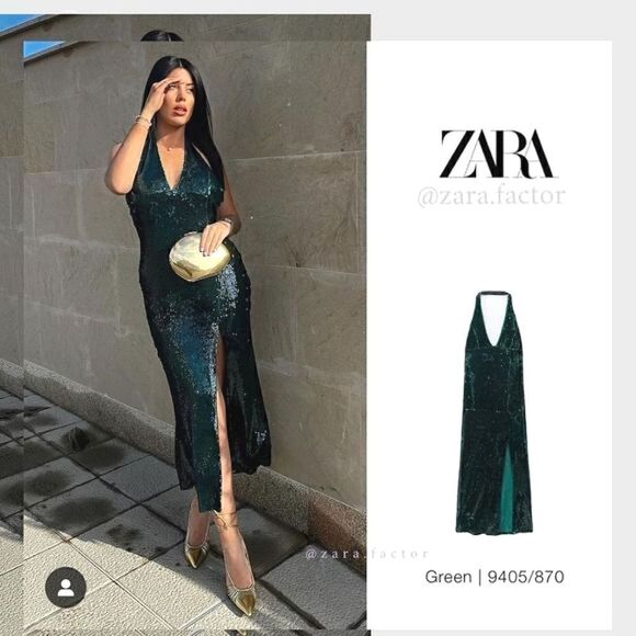 VIRAL ZARA SEQUIN DRESS GREEN - Picture 3 of 16